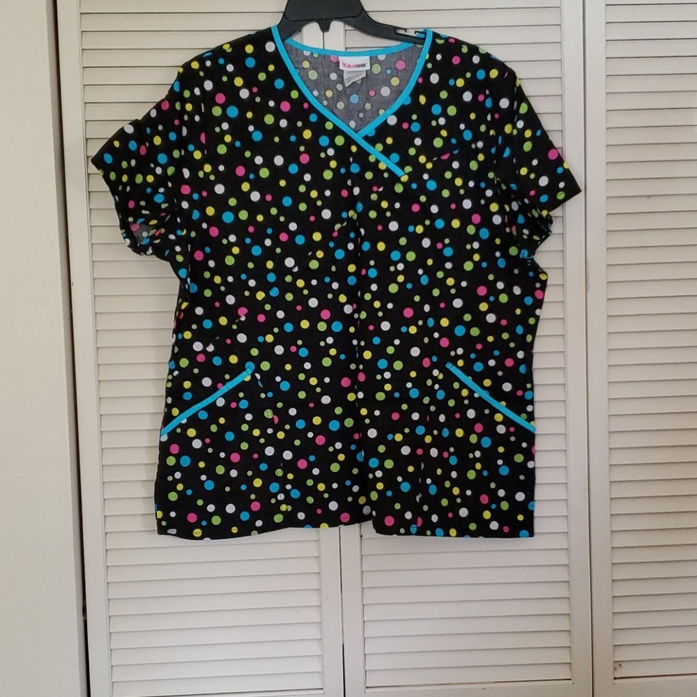 SCRUBSTAR black polka dot scrub top